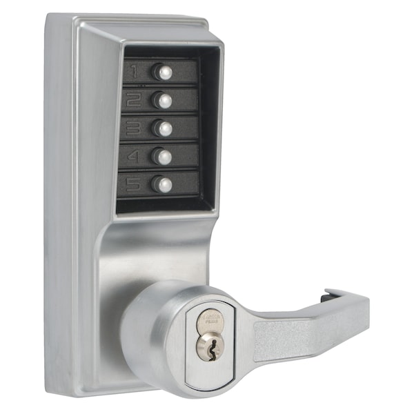 Kaba Left Hand Mechanical Pushbutton Lever Lock with Key Override; Corbin Prep and 2-3/4in